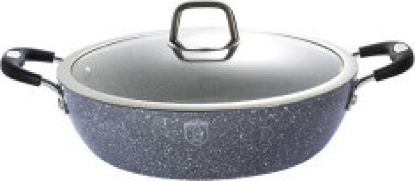Stekepanne i granitt med diameter 28 cm, med steinlignende overflate.
