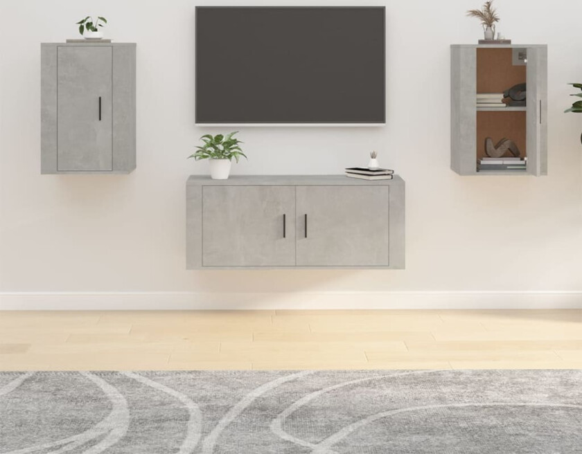 Vegghengte TV-benker 2 stk betonggrå 40x34,5x60 cm