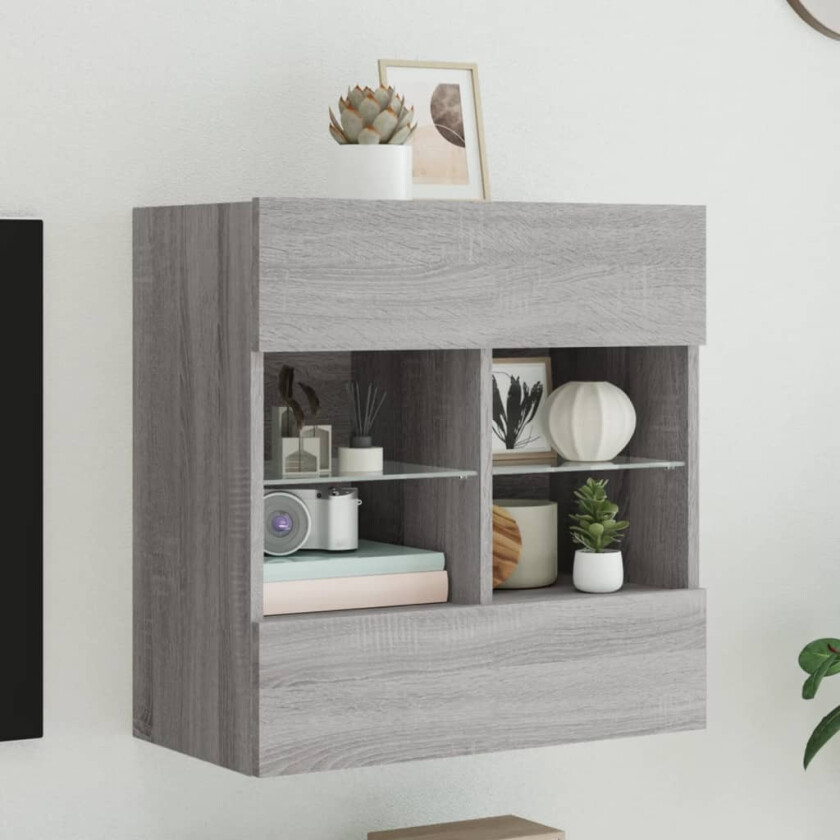 Vegghengt TV-benk med LED grå sonoma 58,5x30x60,5 cm