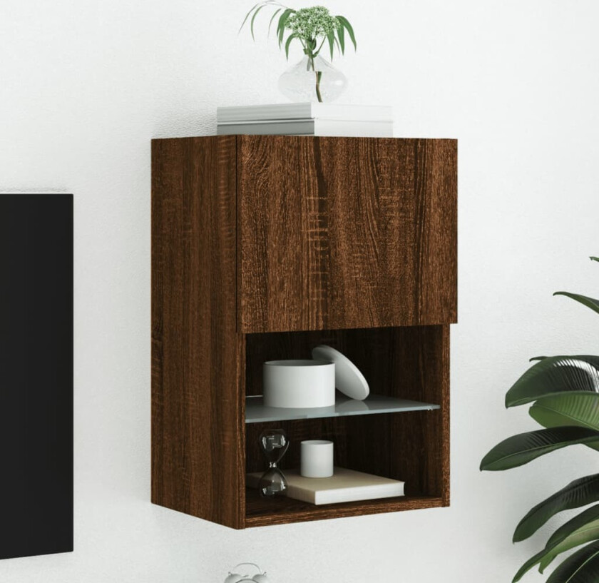 TV-benk med LED-lys brun eik 40,5x30x60 cm