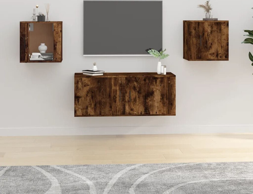 Vegghengte TV-benker 2 stk røkt eik 40x34,5x40 cm