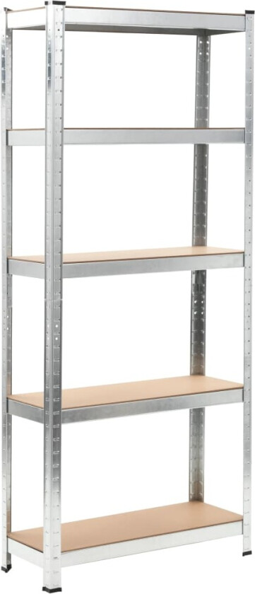 Oppbevaringshylle 5 lag sølv stål og konstruert tre