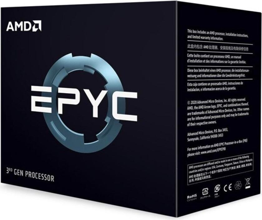 EPYC 7443P Prosessor/CPU - 24 kjerner - 2.85 GHz - SP3 - Boks (uten kjøler)