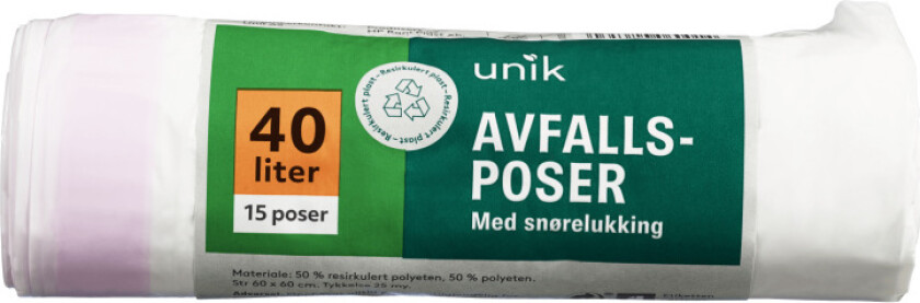 Avfallsposer Drawstring 40l15stk