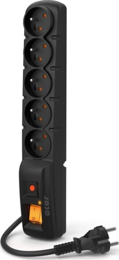 Strømskinne Acar F5 Overspenningsvern 5 Stikkontakter 1,5 M Svart Rett Plugg (W0104)