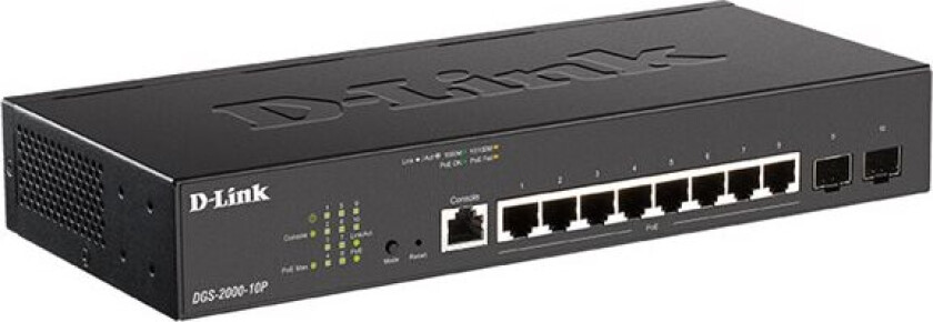 D-Link Dgs 2000-10P - Switch - L3 - Styrt - 8 X 10/100/1000 (Poe+) + 2 X Kombo For Fast Ethernet/Gigabit Sfp - Rackmonterbar - Poe+ (65 W)