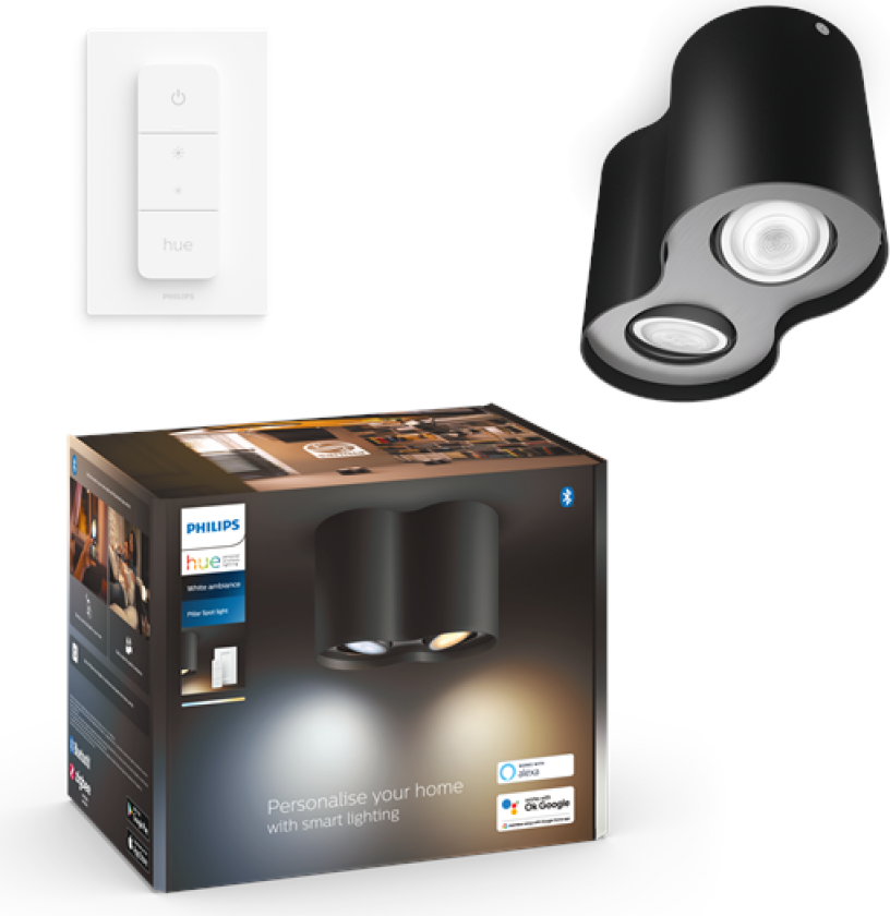 Hue Pillar Double Spotlight - Svart - Med Dimmebryter