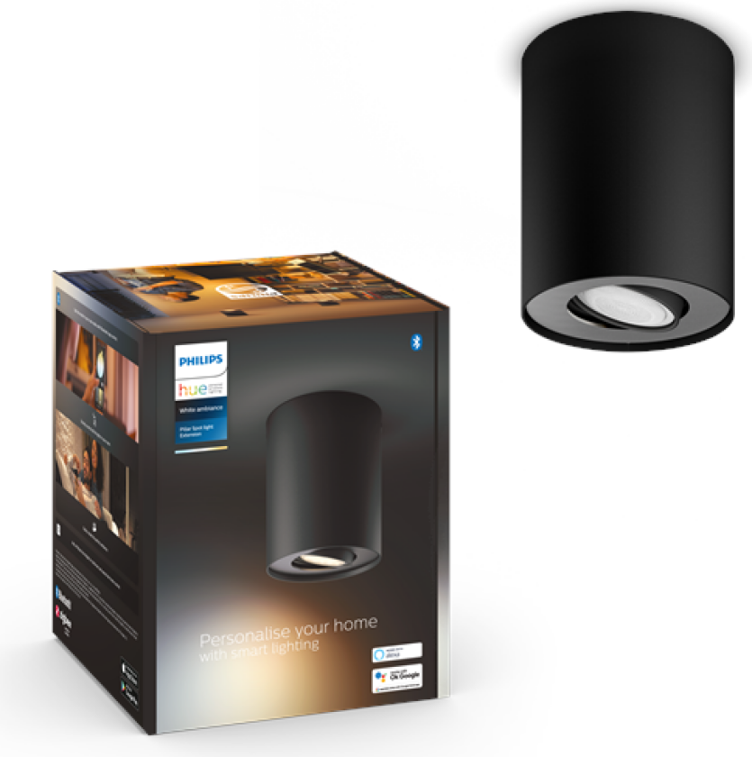 Hue Pillar Single Spotlight - Svart - Uten Dimmebryter