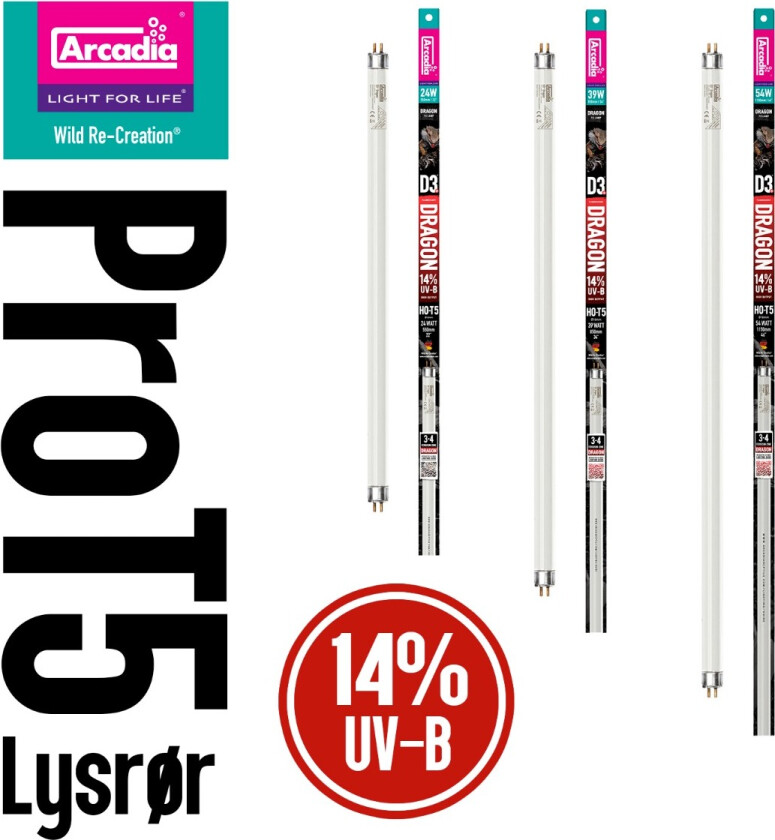 ProT5 UVB Lysrør Dragon 14% 24w