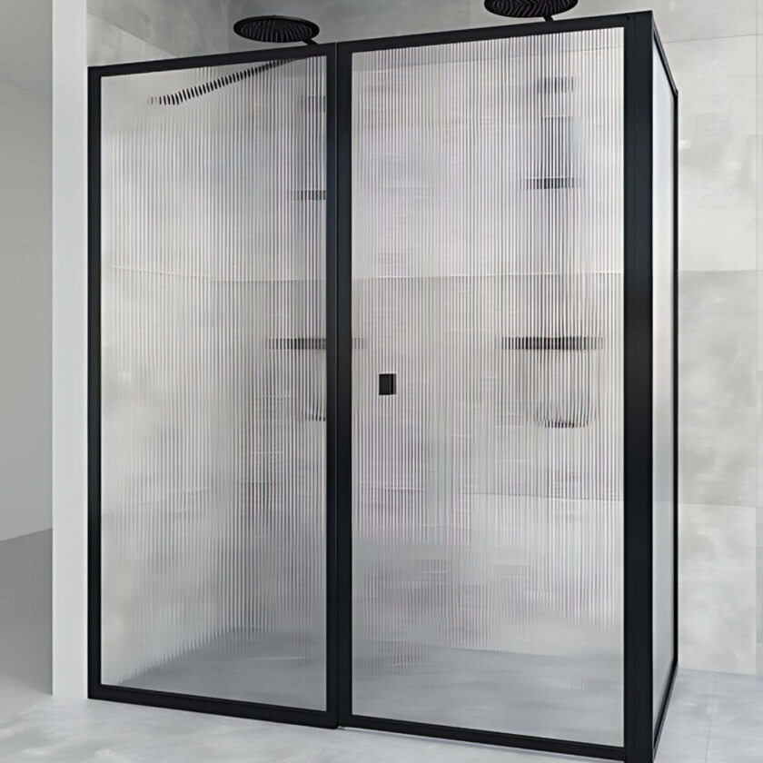Empire Dusjhjørne L Linjeglass Svart Matt / 76x85+78cm