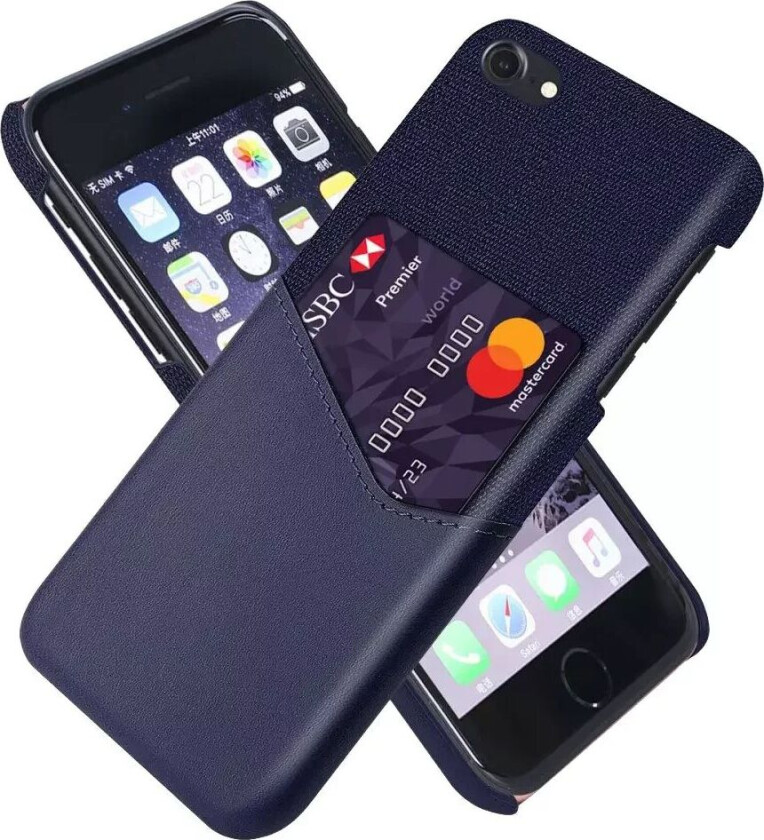 iPhone SE (2022 / 2020) / 8 / 7 Kunstskinn Bakdeksel Med Kortlommer - Blå