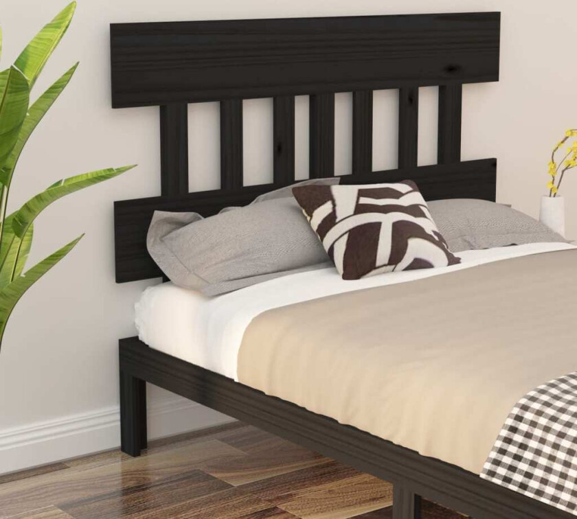 Sengegavl svart 143,5x3x81 cm heltre furu