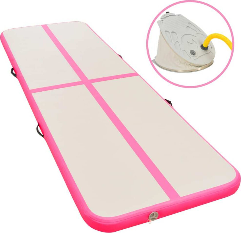 Oppblåsbar gymnastikkmatte med pumpe 600x100x10 cm PVC rosa