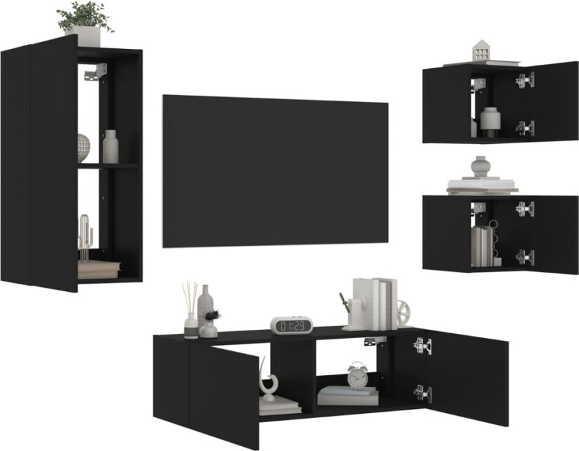 Vegghengte TV-benker med LED 4 stk svart