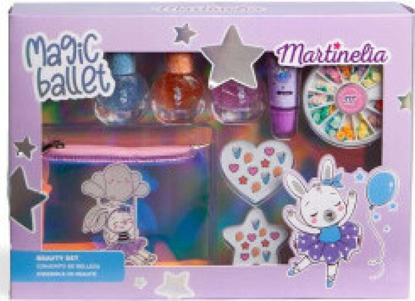 Magic Ballet set nail polish 3pcs + lip gloss 1pc + nail stickers + cosmetic bag