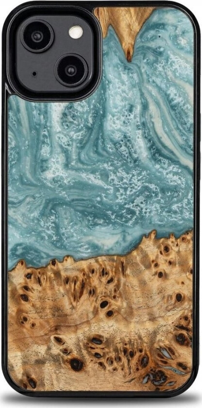 Tre- Og Harpiksdeksel Til Iphone 15 Plus Bewood Unique Uranus - Blå Og Hvit