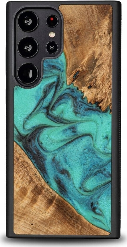 Tre- Og Harpiksdeksel Til Samsung Galaxy S23 Ultra Bewood Unique Turquoise - Turkis-Sort