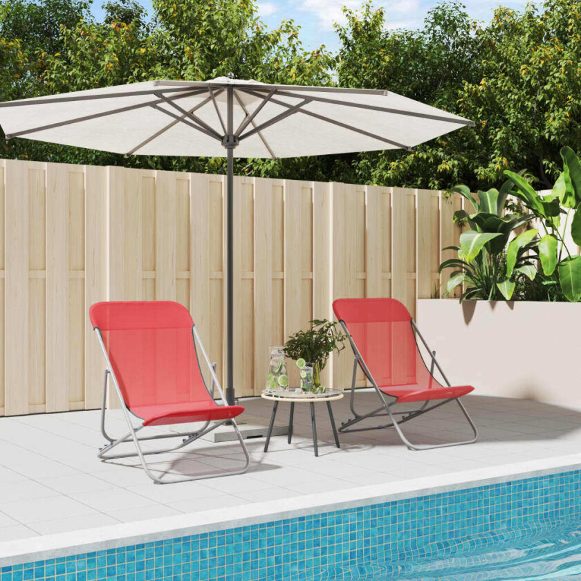 Foldbare strandstoler 2 stk rød textilene og pulverlakkert stål