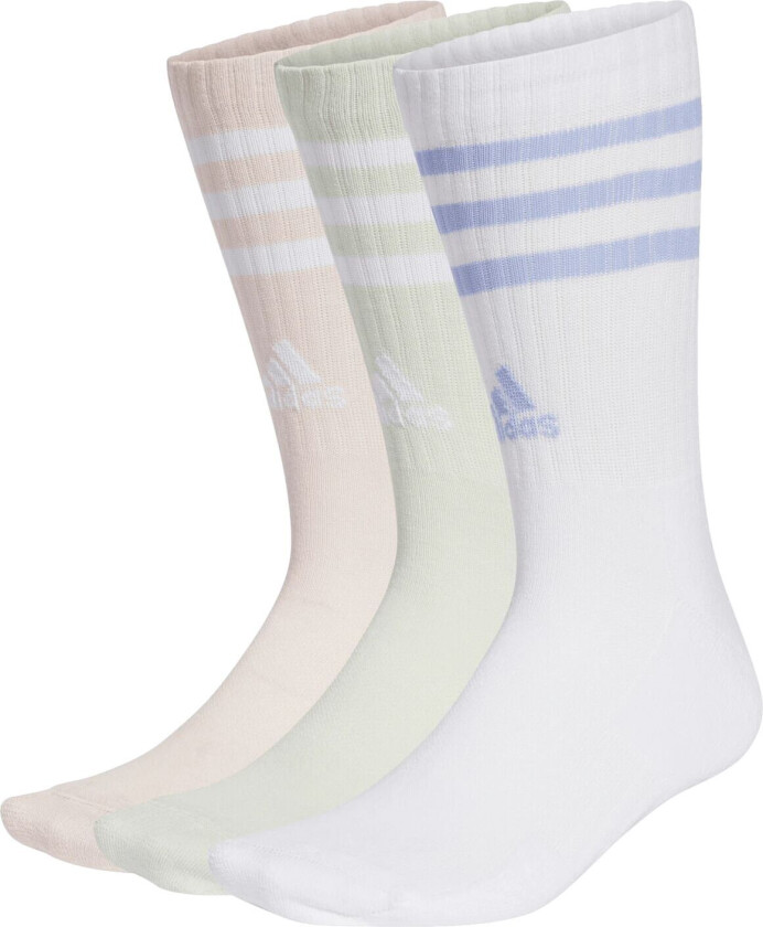adidas 3-Stripes Cushioned Crew Socks 3 Pairs, sokker, unisex WHITE/SANPIN/LINGRN