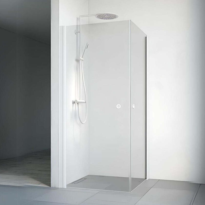 Bilde av Spirit Dusjhjørne Rett Lav Hvit Matt / 90x90cm Klart Glass med Hullgrep