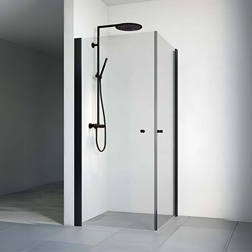 Spirit Dusjhjørne Rett Lav Svart Matt / 80x80cm Klart Glass med Knott