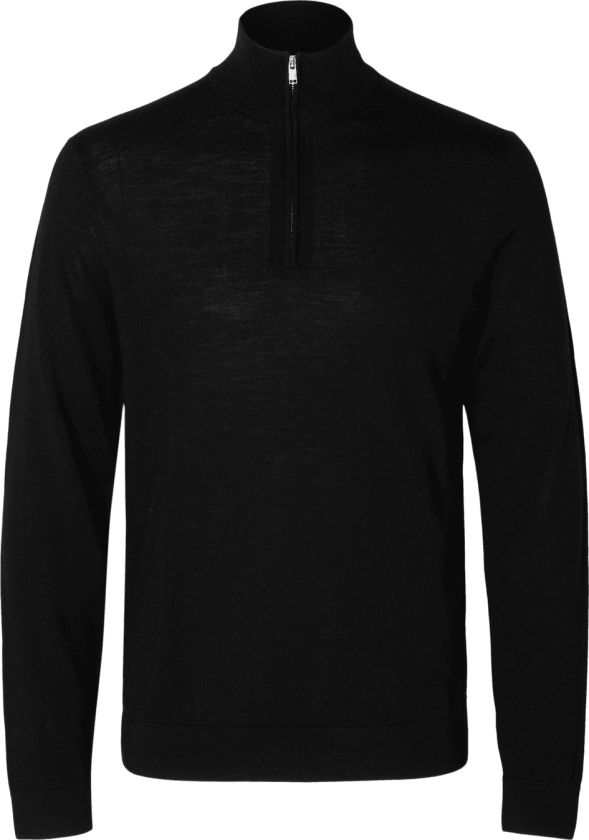 Selected Homme Tray Knit Merino Half Zip Genser - Black