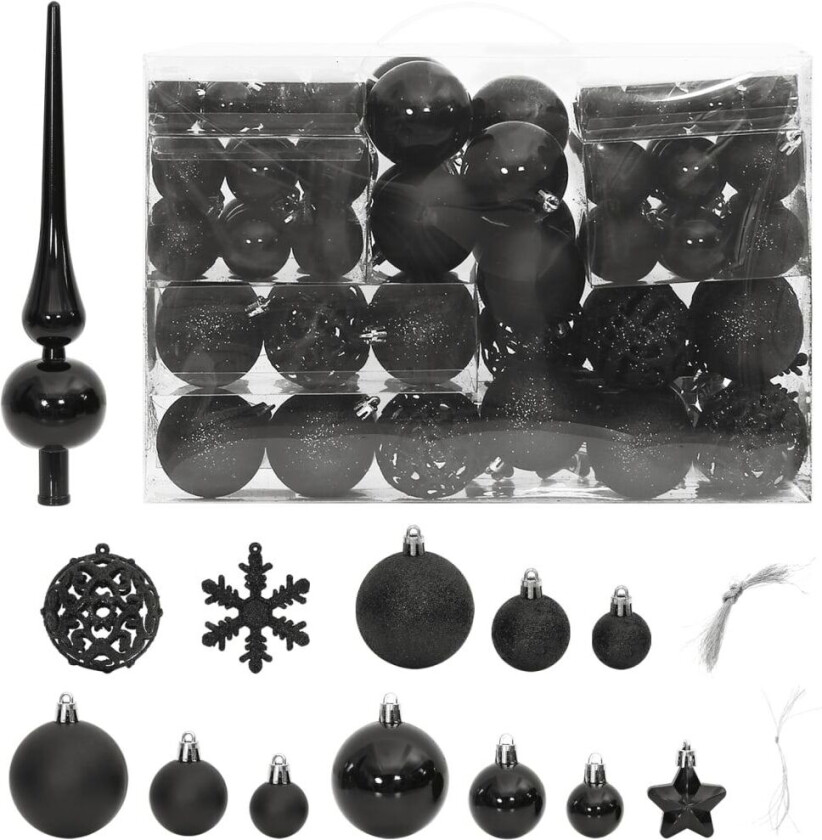 Julekulesett 111 deler svart polystyren