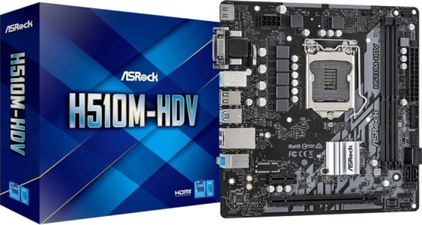 Asrock H510m-Hdv - Hovedkort - Micro Atx - Lga1200-Sokkel - H510 Chipset - Usb 3.2 Gen 1 - Gigabit Lan - Innbygd Grafikk (Cpu Kreves) - Hd-Lyd (8-Kan