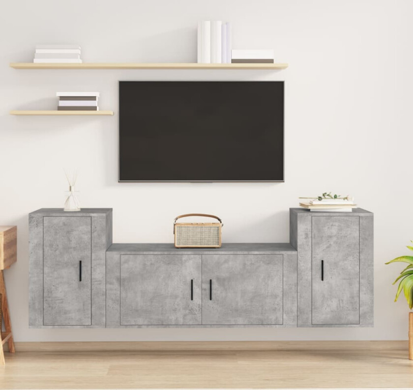 TV-skapsett 3 deler betonggrå konstruert tre