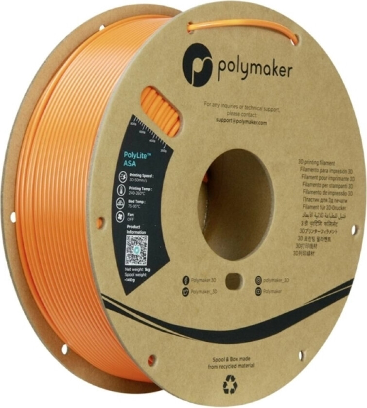 Polymaker Pf01016 Orange Filament Asa Uv-Bestandig, Vejrbestandig, Varmebestandig, Slagfast 2.85 Mm 1000 G Orange Polylite™ 1 Stk