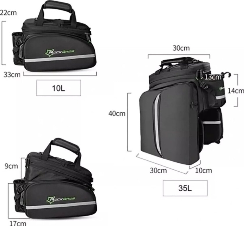 Rockbros A6-03Bk Sykkelveske For Stativ 35 L Med Utbrettbare Lommer - Svart