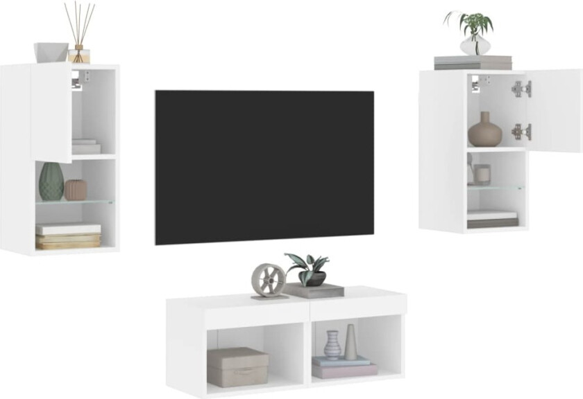 Vegghengte TV-benker med LED 4 stk hvit