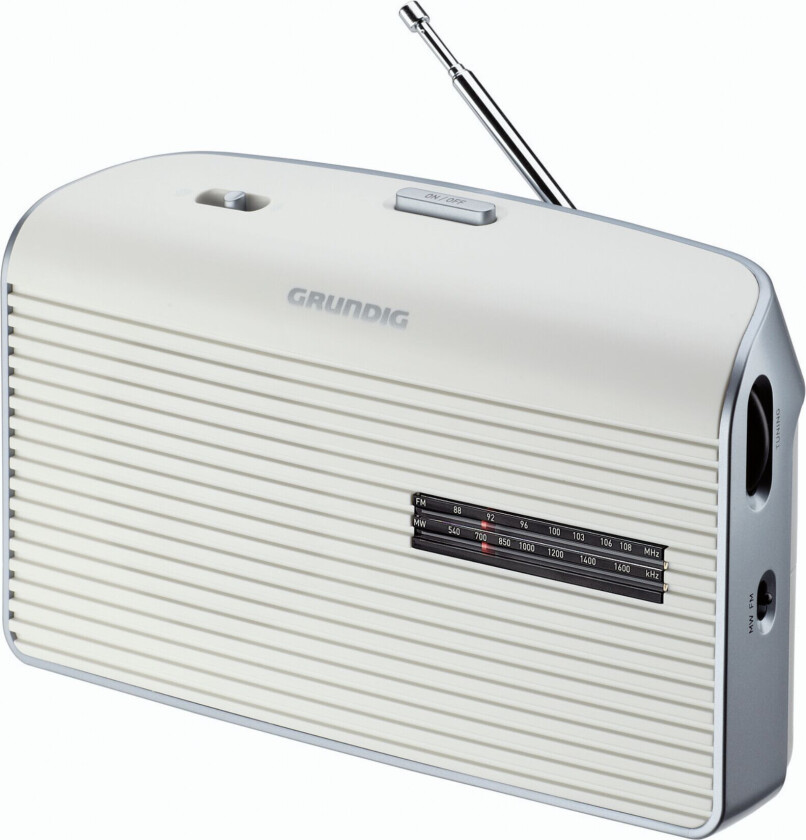 Music 60X FM-radio - analog, 4xLR14 batterier (ikke inkludert), 3,5 mm minijack - hvit/grå