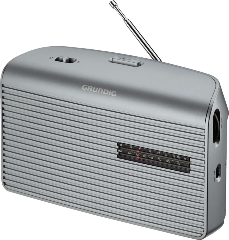 Music 60X FM-radio - Analog, 4xLR14 batterier (ikke inkludert), 3,5 mm minijack - grå