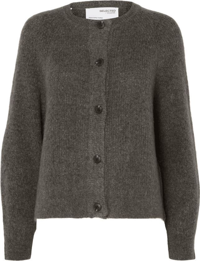 Selected Femme Lulu Knit Short Cardigan - Medium Grey Melange