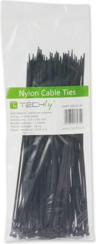 Techly Cable Tie Nylon Patch 140X3.6 Mm 100 Pcs Black Iswt-20325-Bk