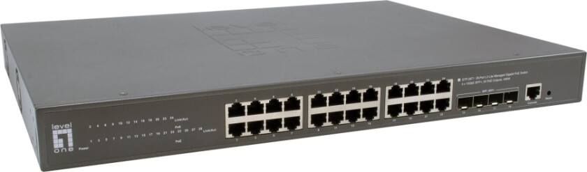 Levelone Gtp-2871 - Switch - L3 Lite - Styrt - 24 X 10/100/1000 (Poe+) + 4 X 10 Gigabit Sfp+ - Stasjonær, Rackmonterbar - Poe+ (400 W)