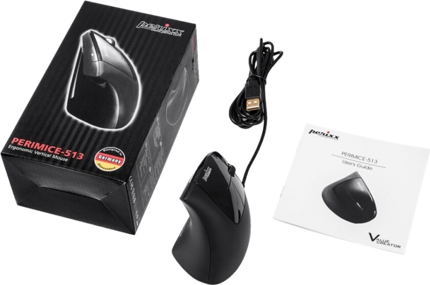 Perimice-513 - Vertikal Mus - Høyrehendt - Optisk - 5 Knapper - Kablet - Usb
