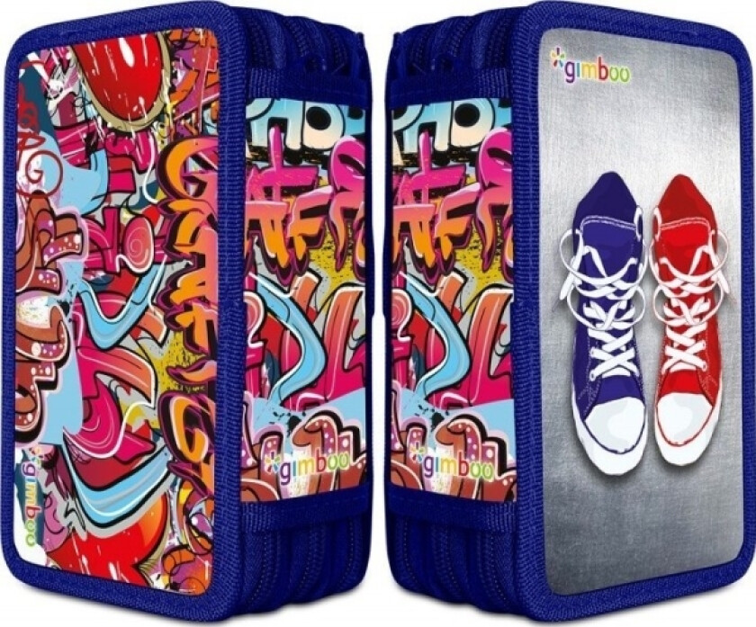 Pbs Connect Pennal Gimboo Skolepenal, Med Tilbehør, 3 Rom, Graffiti, Blå