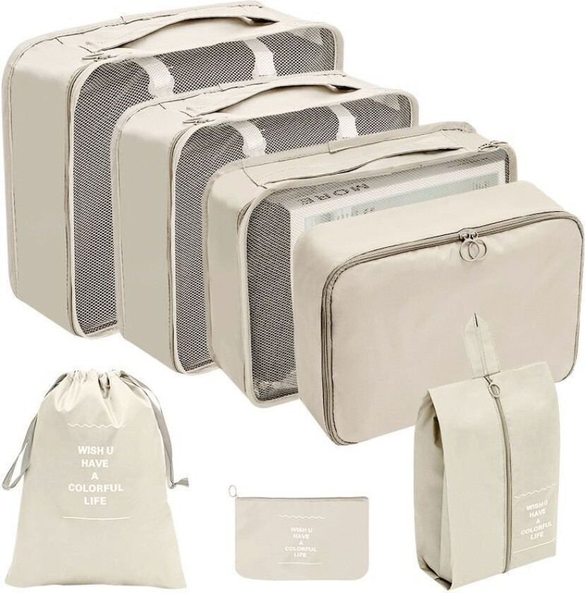 Organizer for koffert - Vanntette pakketerninger og poser 7 stk Beige