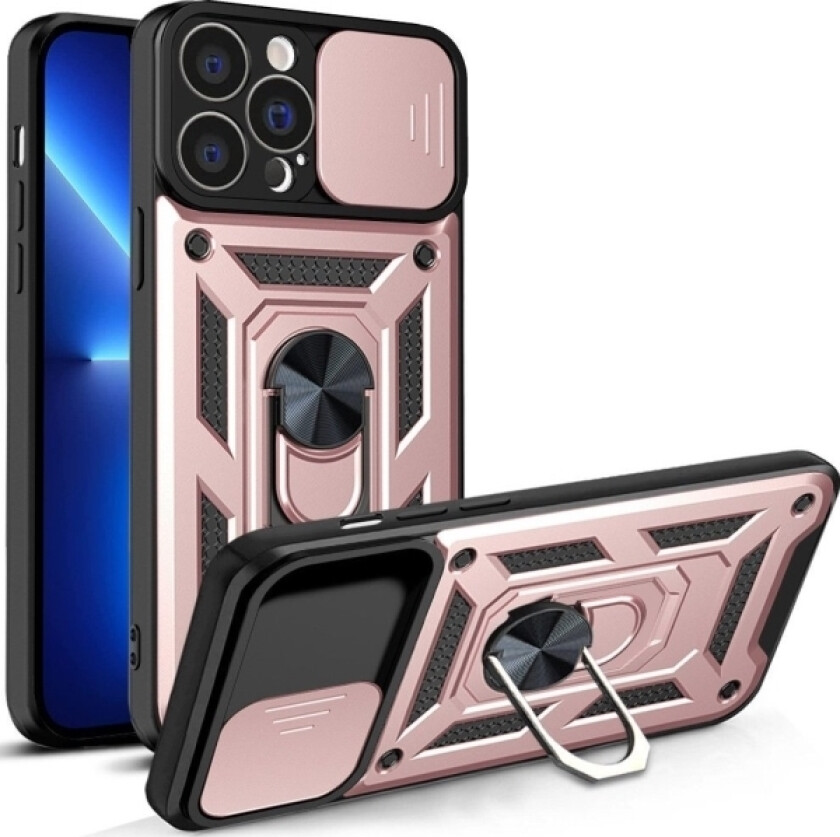 Hybrid Armor Camshield Iphone 13 Pro Max-Deksel Pansret Deksel Med Kameradeksel Rosa