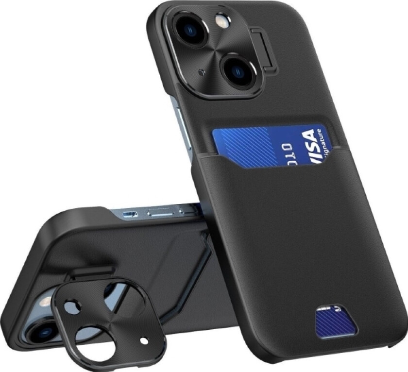 Leather Stand Case For Samsung Galaxy S23 Ultra Kortlommebok Med Stativ Sort