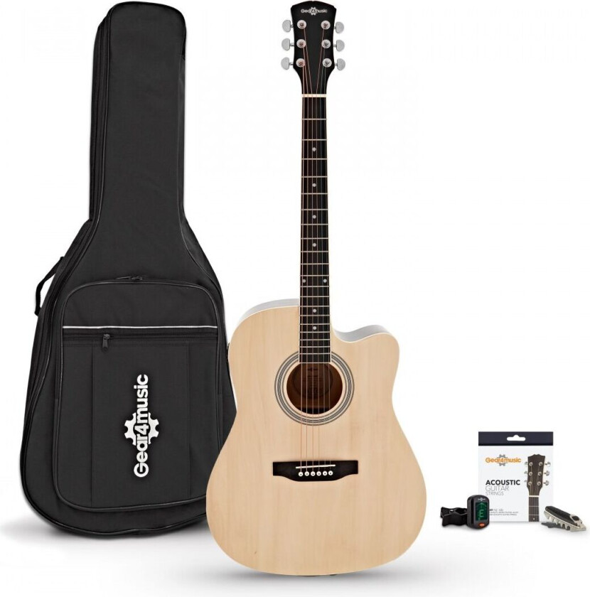 Bilde av Dreadnought Cutaway Electro Acoustic Guitar & Accessory Pack by Gear4music Natural