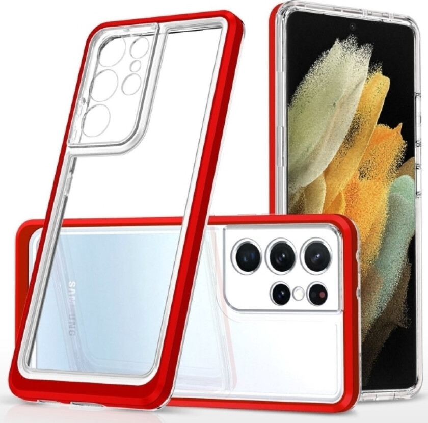 Clear 3In1 Deksel Til Samsung Galaxy S23 Ultra Silikondeksel Med Rød Ramme