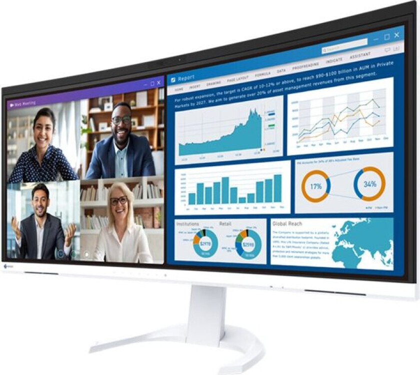 Flexscan Ev3450xc-Wt - Med Flexstand - Led-Skjerm - Kurvet - 34" (34.1" Synlig) - 3440 X 1440 Uwqhd - Ips - 300 Cd/M² - 1000:1 - 5 Ms - 2Xhdmi,