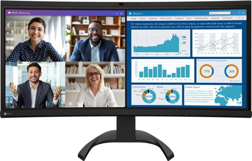Flexscan Ev3450xc-Bk - Med Flexstand - Led-Skjerm - Kurvet - 34" (34.1" Synlig) - 3440 X 1440 Uwqhd - Ips - 300 Cd/M² - 1000:1 - 5 Ms - 2Xhdmi,