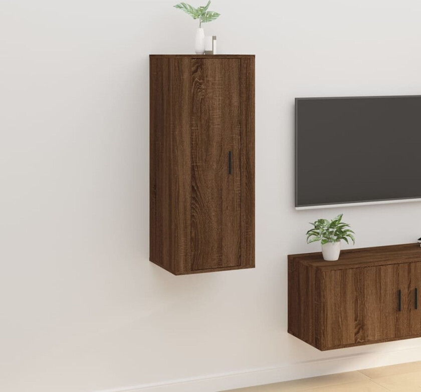 Vegghengt TV-benk brun eik 40x34,5x100 cm