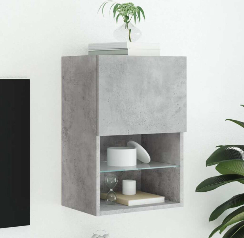 TV-benk med LED-lys betonggrå 40,5x30x60 cm