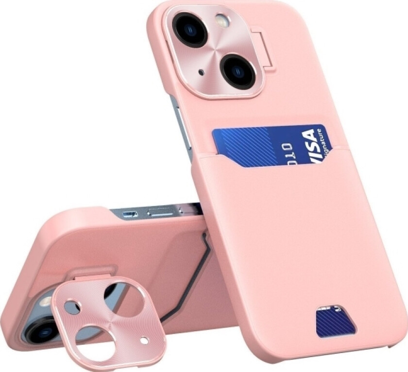 Leather Stand Case For Iphone 14 Plus Kort Lommebokdeksel Med Stativ Rosa
