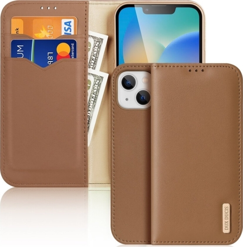 Hivo Leather Flip Deksel Lommebok I Ekte Skinn For Kort Og Id-Er Iphone 14 Plus Brun